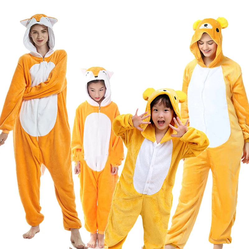 

Flannel Animal Family Matching Pajamas Outfits Winter Hooded Pegasus Unicorn Panda Pyjamas Onesie Mother Kids Sleepwear