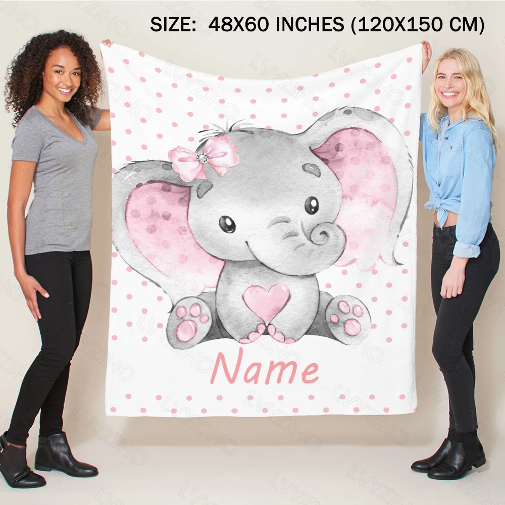Fleece Blanket Baby Blanket Name Chic Flower Elephant Baby Girl / Boy Blanket-30x40/48x60/60x80 Inches-Flannel Fleece Blanket