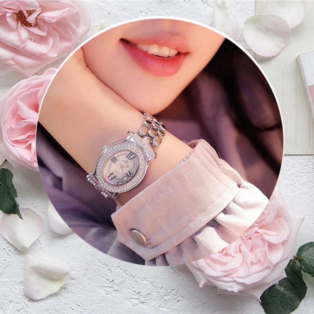 

Luxury Full of Crystals Watch Diamond-embedded Watch Scale Watch Strap Quartz Watch Ellipse Bracelet Watch