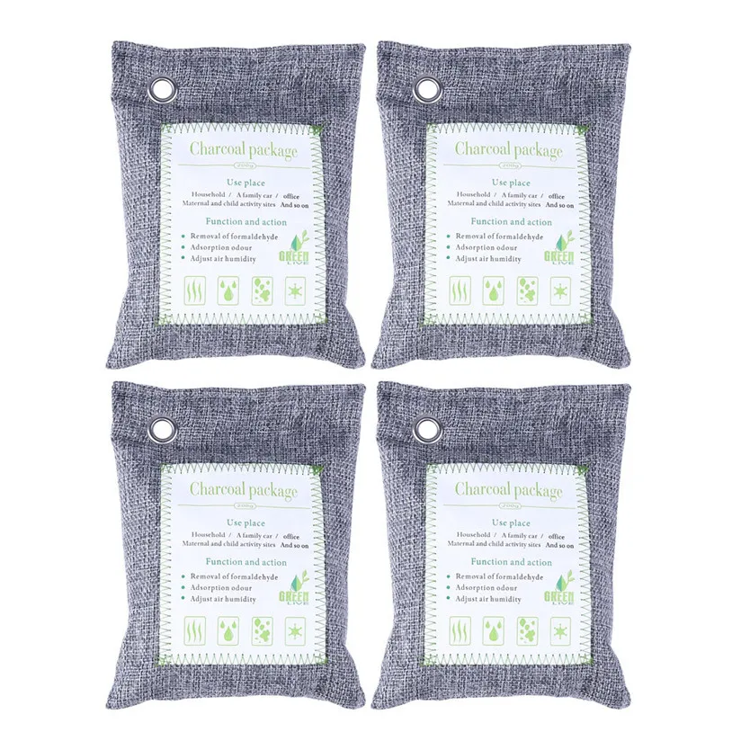 4pcs Bamboo Charcoal Air Purifying Bag 200g Natural Car Room Air