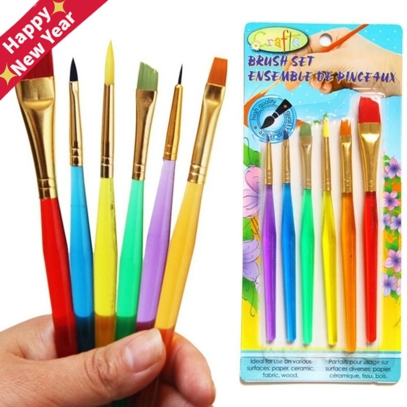6 unids/set mango de Nylon cepillo acuarela dibujo brocha para pintura conjunto chico educativos juguetes jardín artesanía