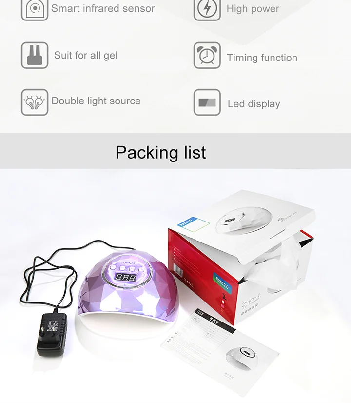 Conduziu a Lâmpada Secador de Unhas Lâmpada do Unha Todos os Gel uv para Manicure Lâmpada Duas Mãos Cura Polonês Secagem uv Gel 36leds Manicure Máquina 72w 1 do prego cura todos os gel polonês