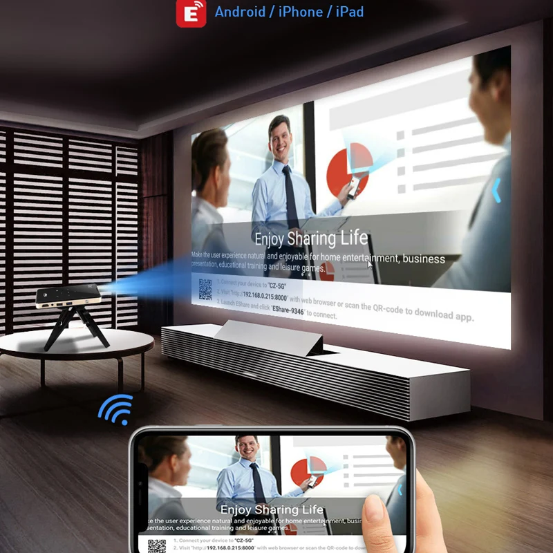 Smartldea HD Portable Mini 3D 4K DLP Projector Android 9.0 5G WIFI Mobile Pocket Beamer Smartphone Home video game proyector