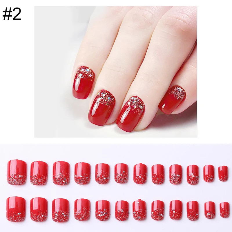 PinPai 24 шт многоразовые матовые блестящие накладные ногти с полным покрытием для декорированных стилетов дизайн пресс на ногти искусство накладные ногти - Цвет: No.2