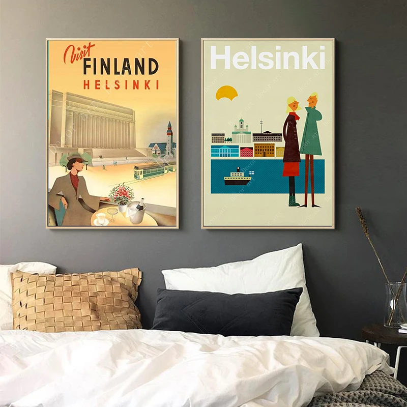 Финский Helsinki скандинавский путешествия холст картины винтажные настенные крафт-плакаты покрытые настенные стикеры украшение дома подарок