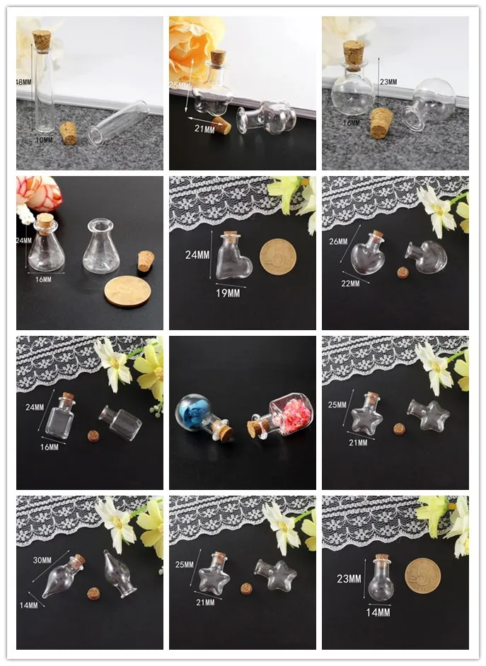 300pcs Heart/Tube/Square/Water Drop/XO/Flat/Flower/Star Mix Shape Mini Glass Bottles with Clear Cork Stopper Tiny Vials Jars 4