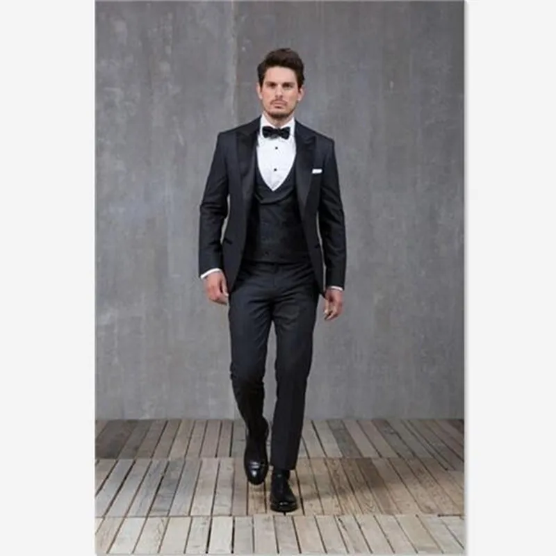 

blazer masculino Mens Suit (Jacket+Pants+Vest+Tie) Groom Tuxedos Groomsmen Peak Satin Lapel Wedding/Dinner Best Man Bridegroom