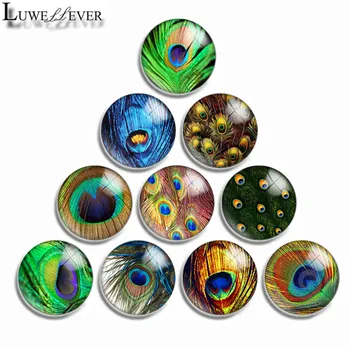 

12mm 10mm 16mm 20mm 25mm 30mm 561 Peacock Feather Mix Round Glass Cabochon Jewelry Finding 18mm Snap Button Charm Bracelet