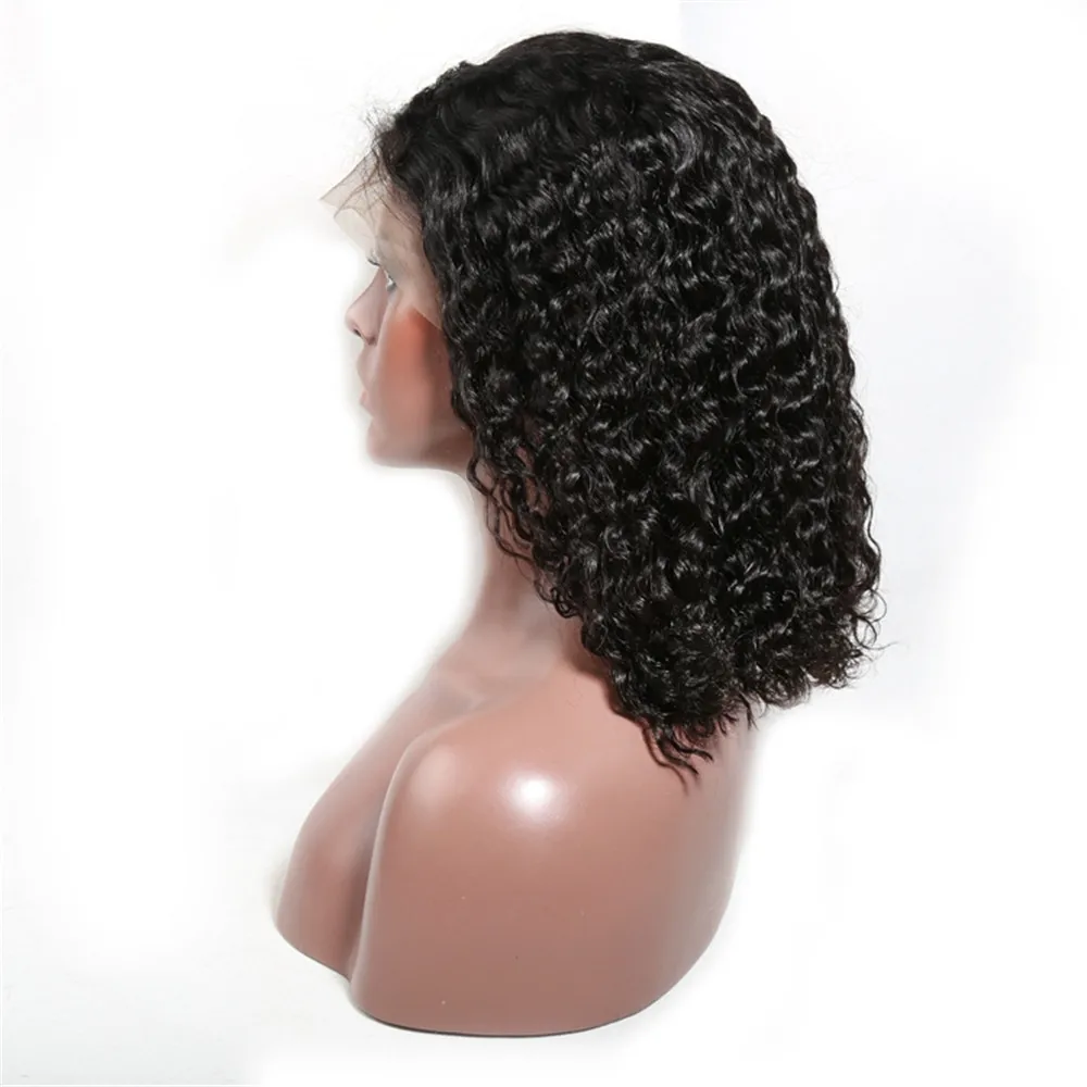 Кудрявые кудрявые волосы на фронте человеческих волос парики короткие парики боб 150% плотность густые вьющиеся перуанские прямые волосы 13X4 человеческие волосы парики