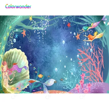 

Under the Sea Mermaid Birthday Photocall Child Photography Backdrop Personalized Photographic Backgrounds For Photo Studio