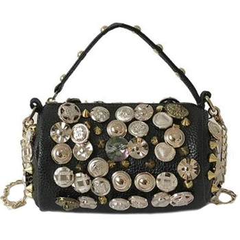 

New Personality Belt Tassel Shoulder Bag Fashion Punk Rivet Buckle Bucket Chain Packet 18X11X10Cm