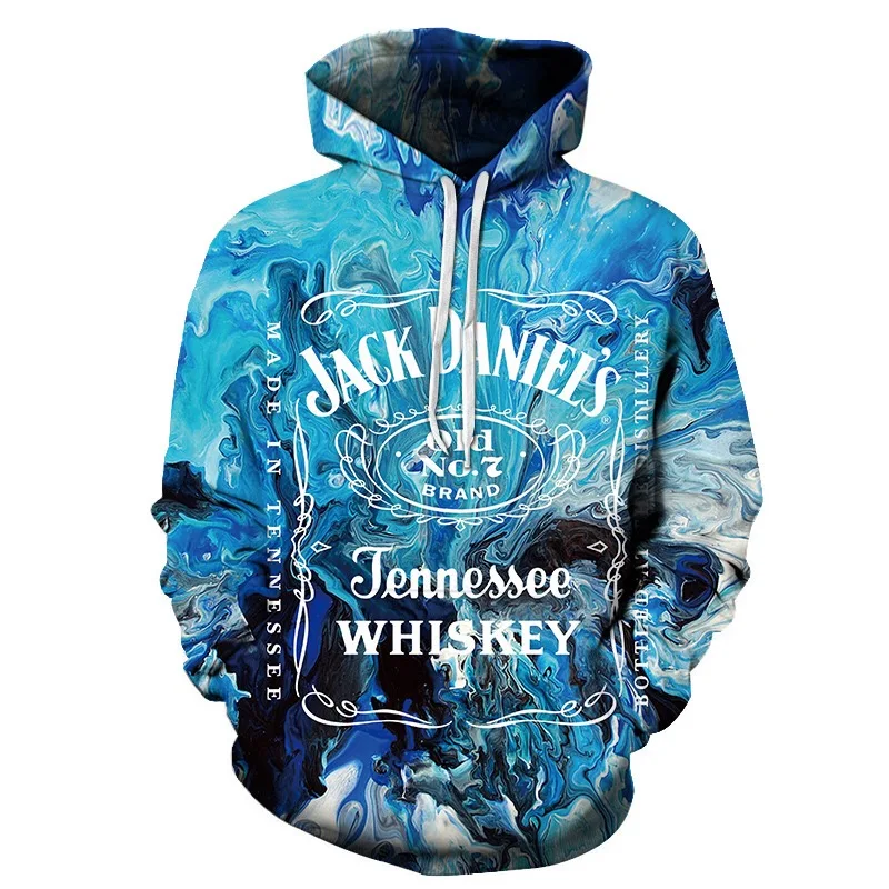 Черные толстовки с длинным рукавом для мужчин 3d печать Jack daniels бутылка вина графический дизайн Забавный crewneck Толстовка sweetshirt homme - Color: wy709