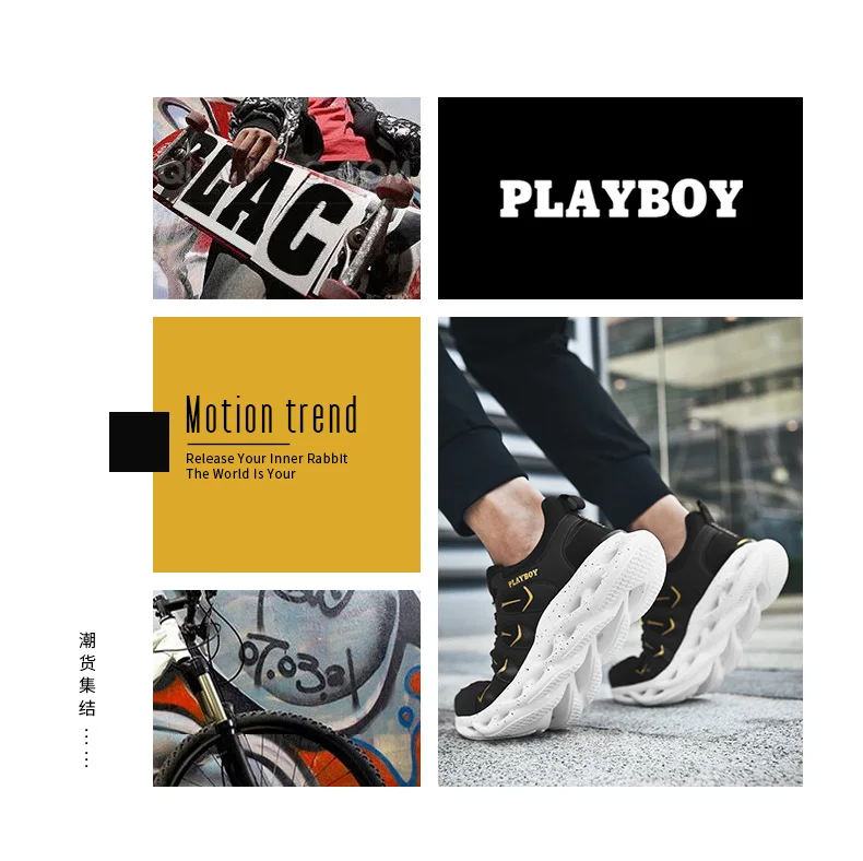 PLAYBOY/Новинка; мужские кроссовки для бега из дышащего сетчатого полиуретана; кроссовки для бега на шнуровке с низким верхом; удобные высокие
