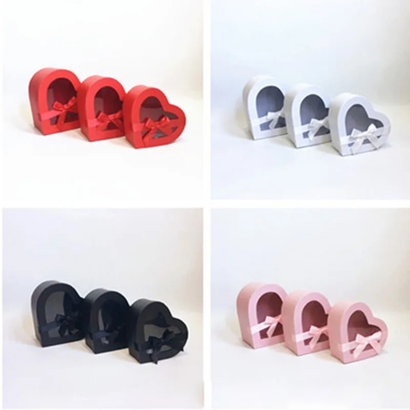 

3pcs/set New Heart-shaped window flower gift box three-piece set Yongsheng flower box packaging gift box with hand gift box