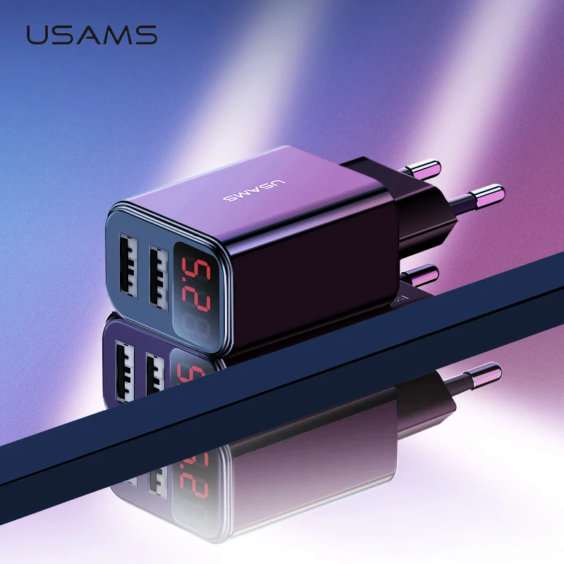 USAMS LED цифровое двойное USB зарядное устройство универсальное EU US вилка 2.1A быстрое