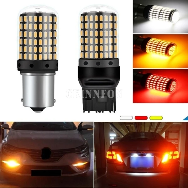 200 шт./лот T20 7440 W21W светодиодный лампы 3014 144smd светодиодный CanBus без ошибок 1156 BA15S P21W BAU15S PY21W светодиодный светильник для поворотов светильник