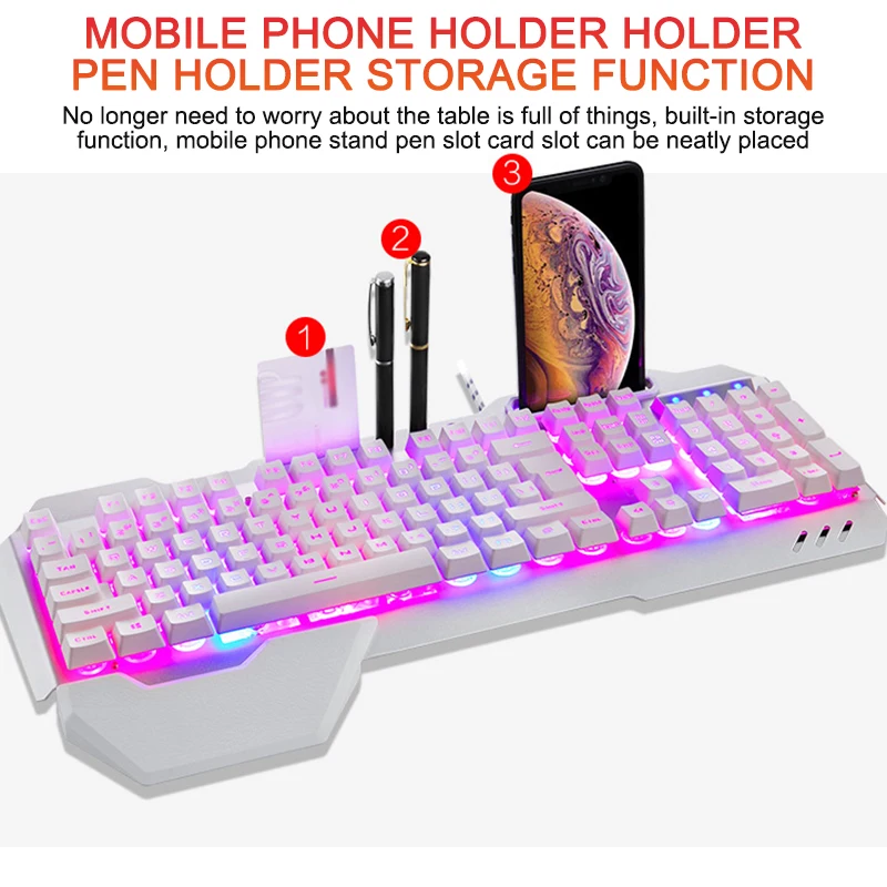 Gaming Mechanical Keyboard Wired Ergonomic Keyboard With RGB Backlight Phone Holder Gamer Keyboard For Tablet Desktop For PUBG