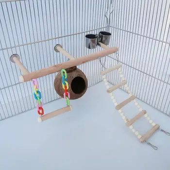 

Bird Perch Cage Play Gyms Parrot Playground Stand Coconut Shell Nest Climbing Ladders Swing Feeder Cups Exercise Toys