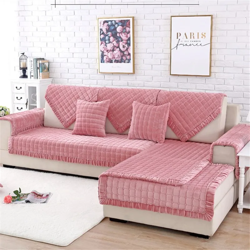 

Plaid Plush Fabric Sofa Cover European Style Soft Slip Winter Thickening Resistant Slipcover Seat Towel For Living Room Decor