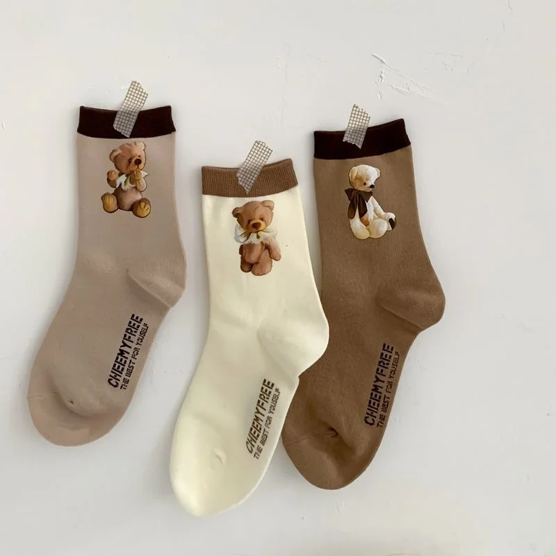 New Products Autumn And Winter Women's Socks Original Cute Bear Pattern Japanese Korean Campus Cotton Christmas Socks