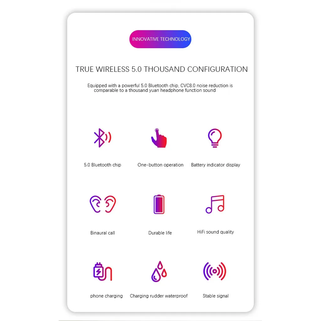 TWS Bluetooth наушники с микрофоном беспроводные водонепроницаемые шумоподавлением