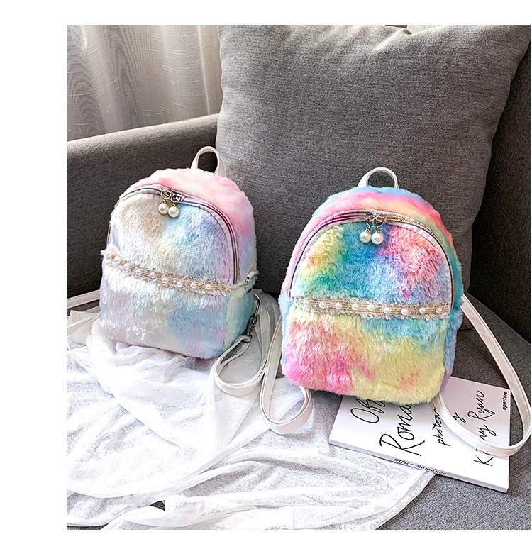 

2019 New Style Japanese Korean Plush Backpack Versitile Fashion Mixed Colors Zipper Velvet Schoolbag