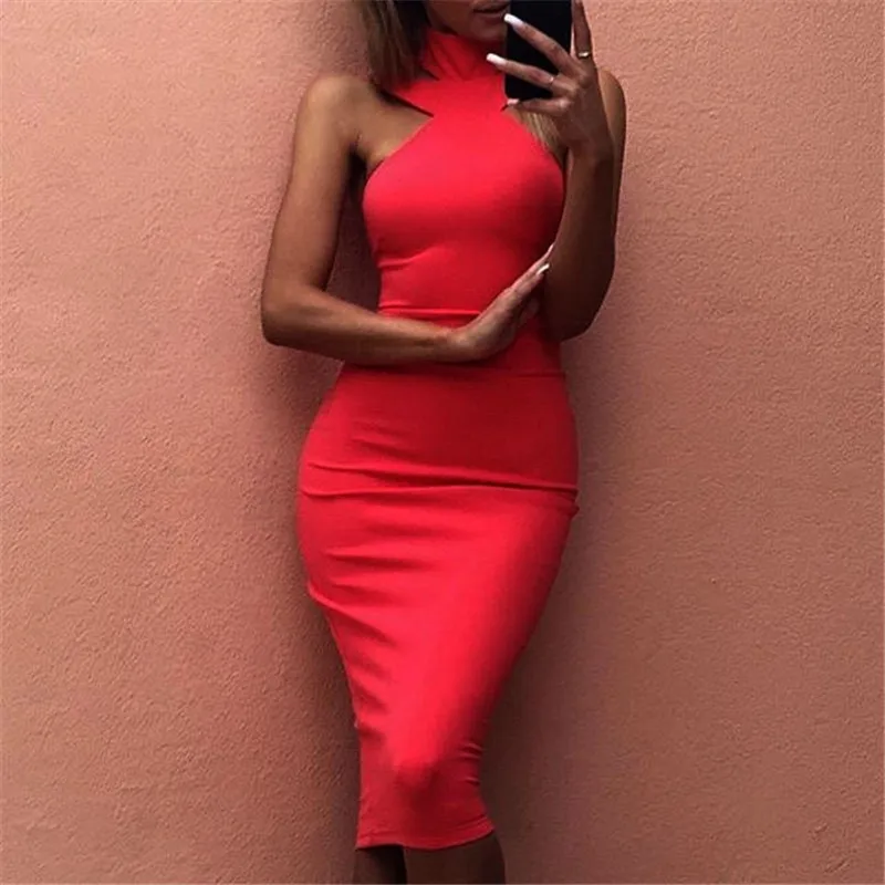 

Hot Sale Sexy Women Strapless Off Shoulder Bandage Summer Dress Bodycon Sleeveless Choker Formal Women Dress Evening Party Dress