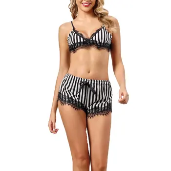 

Women Striped Lace Trim Bra and Panty Set Sexy Pajama Set Sexy Lingerie Set for Ladies