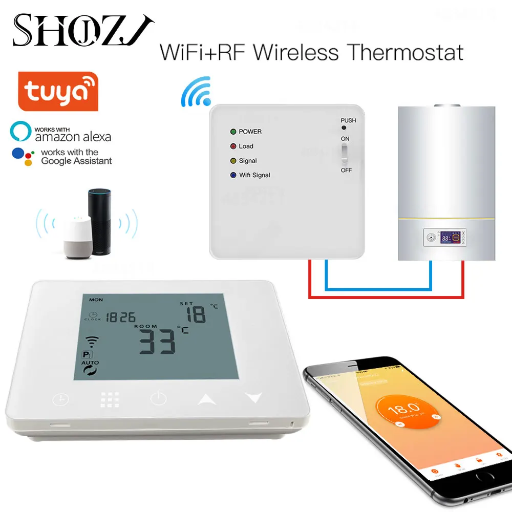 TUYA WiFi u0026 RF Wireless Room Thermostat for Water Gas Boiler Floor Electric  Heating Remote Temperature Controller Smart Home - AliExpress