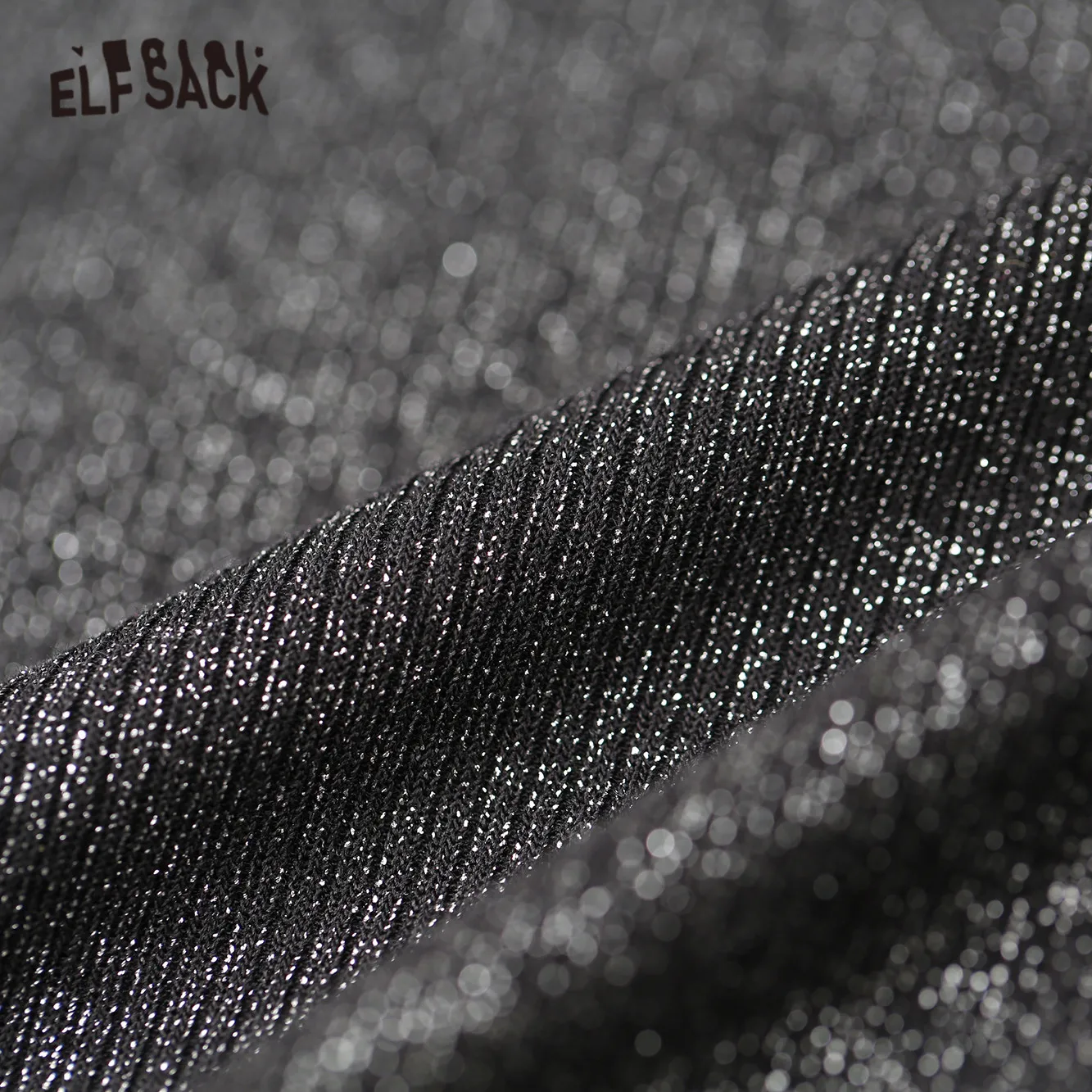 Женская Однотонная футболка ELFSACK черная Повседневная с оборками длинным рукавом