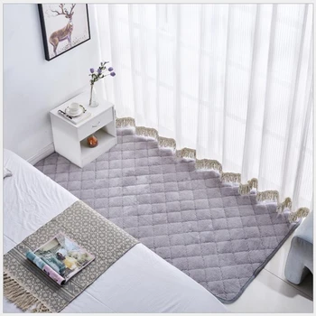 

Bedroom Bedside Carpet Living Room Sofa Rug Coffee Table Foot Mat Solid Color Coral Fleece Quilted Embroidered Cushion Customize