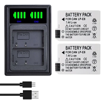 

2Pcs LP-E8 LP E8 LPE8 1800mAh camera Battery + LED Dual Charger For Canon EOS 550D 600D 650D 700D Rebel T2i T3i T4i T5i