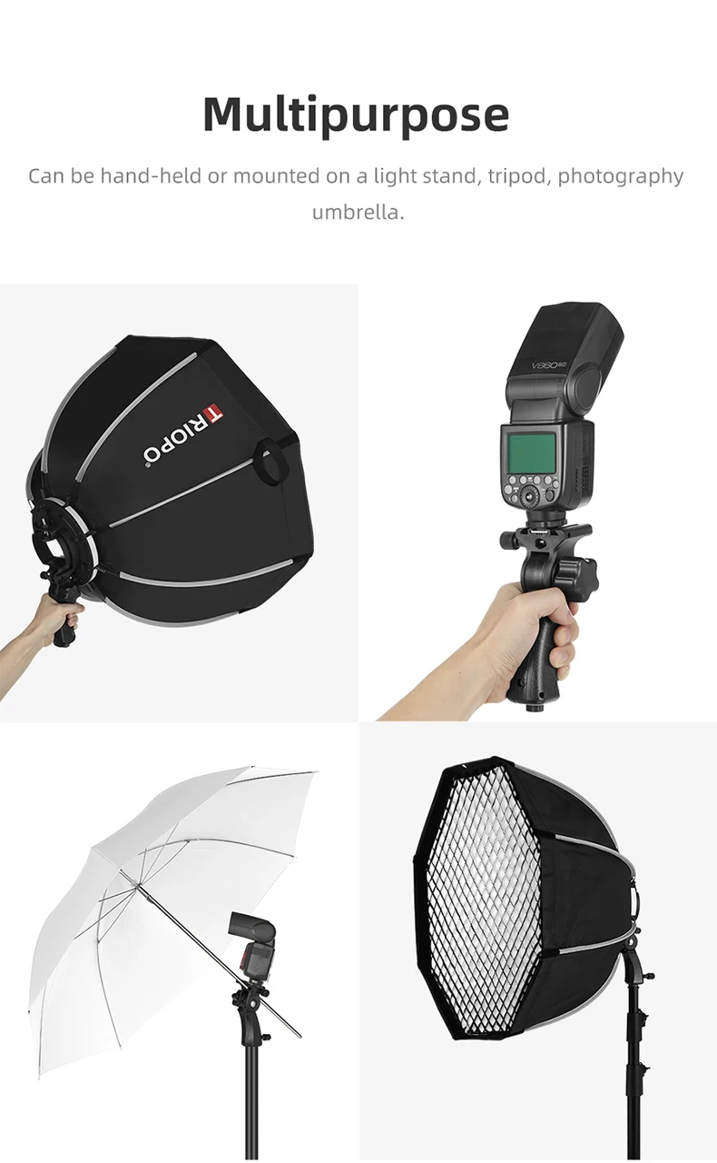 TRIOPO 55cm 65cm Foldable Octagon Softbox Bracket Mount Soft box Handle for Cano