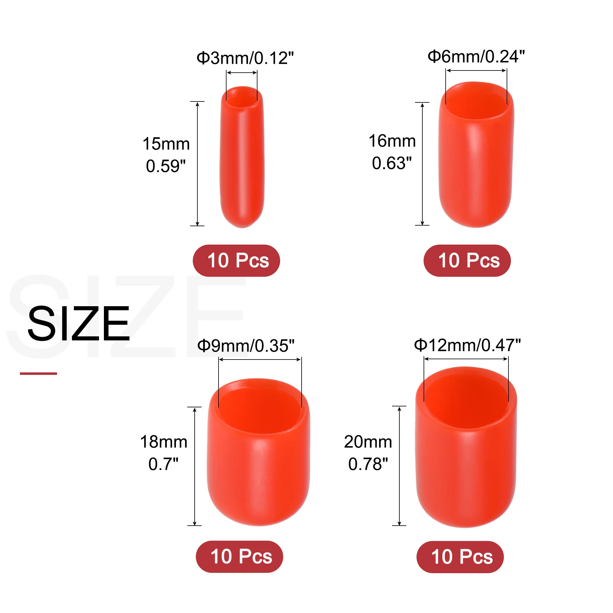 40Pcs Round Rubber End Caps 1/8" 1/4" 3/8" 1/2" Red Vinyl Cover Screw Thread Protectors Assortment Kit Rubber Plug Cover Tip Cap