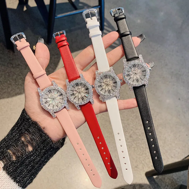 Как Подсолнух часы для женщин бренд класса люкс Полный циркон Кристаллы часы кварцевые Vogue Девушки платье для вечеринки наручные часы водонепроницаемые