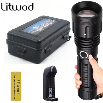 

XHP70 Powerful Led Flashlight Torch Aluminum Zoomable 18650 or 26650 Battery Flash Light Bulbs Waterproof IPX6 Litwod Power 20W