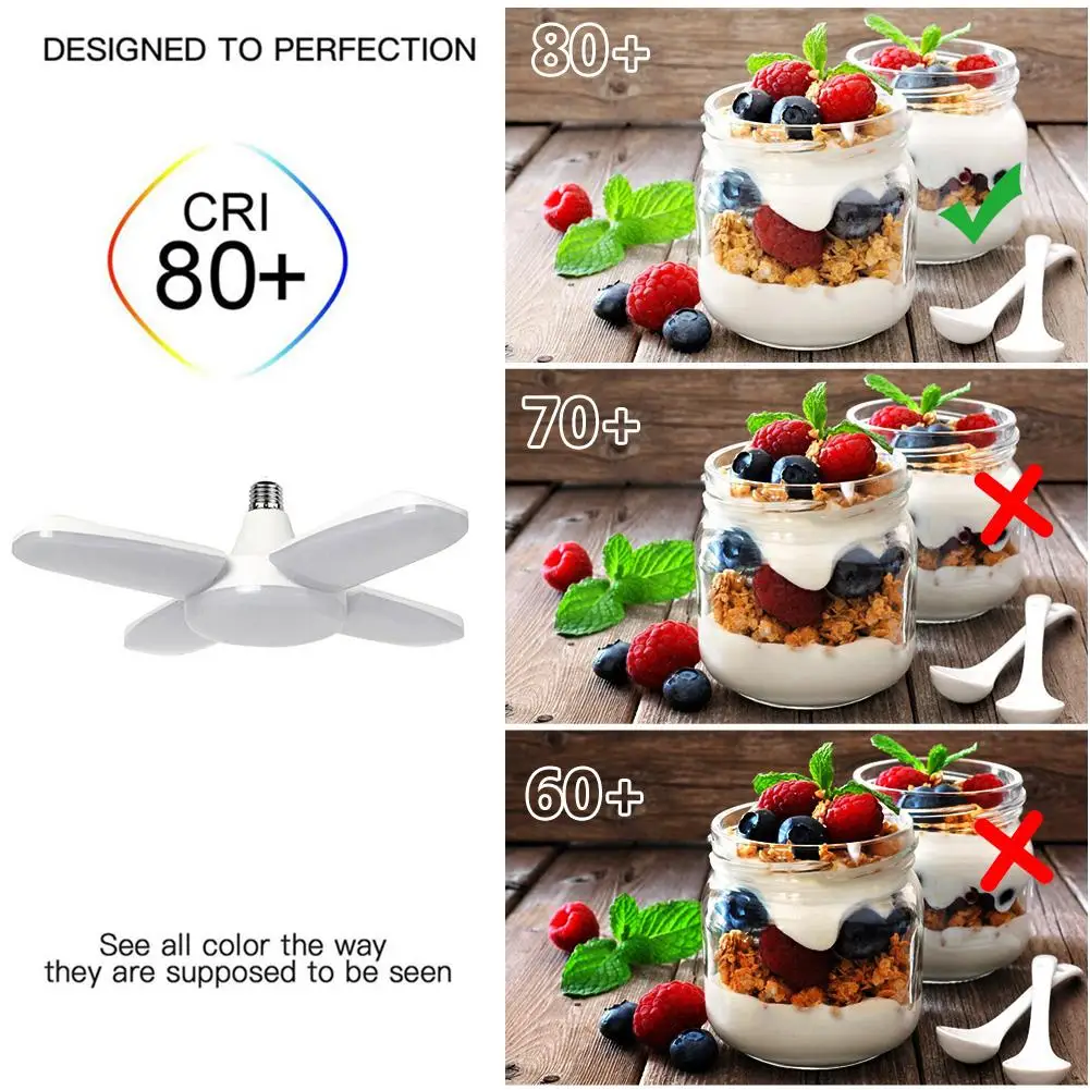 AC85-265V 80W Deformable LED Ceiling Lamp Super Bright E27/E26 Garage Light 8000lm For Home Office Basement Supermarket Workshop