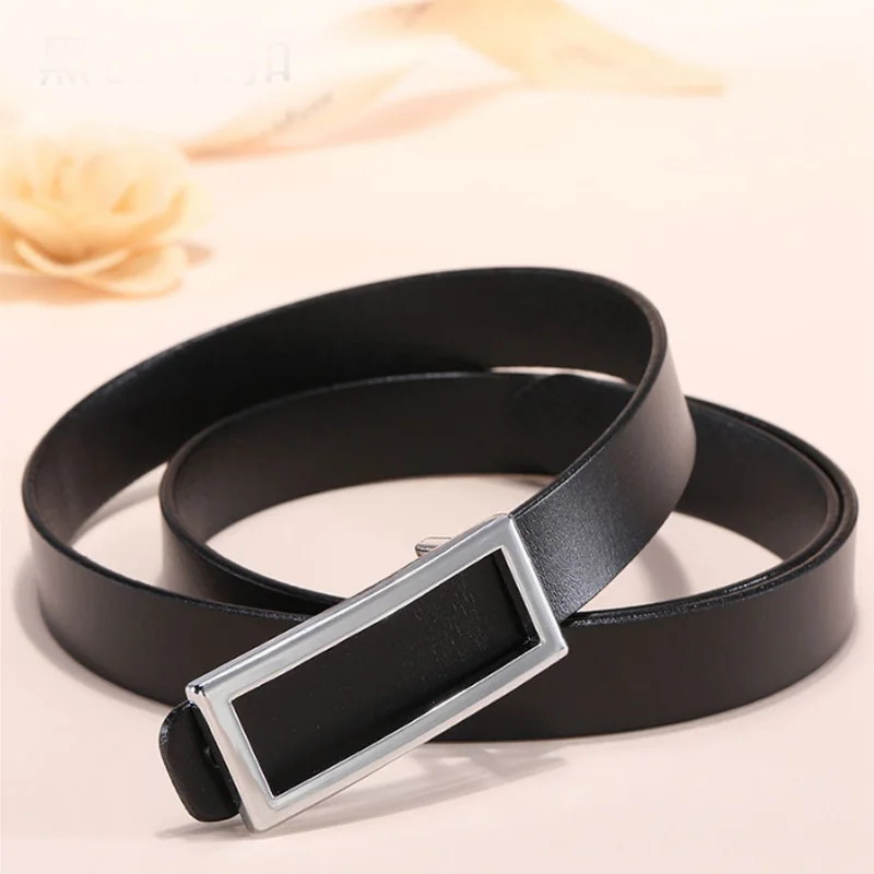 silver buckle black Женский ремень из натуральной кожи с высокой талией, брендовый ремень, женский ремень с гладкой пряжкой, дизайнерский роскошный ремень на плечо, повседневный ремень - Цвет: silver buckle black