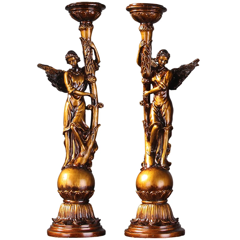 American Retro Candle Holders Resin Angel Gold Candlestick Side Cupboard Wedding Centerpieces