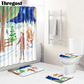 

Thregost Cartoon Printed Toilet Floor Mat Washing Machine Mats Non Slip Shower Mat Memory Foam Bath Rugs WC Carpet