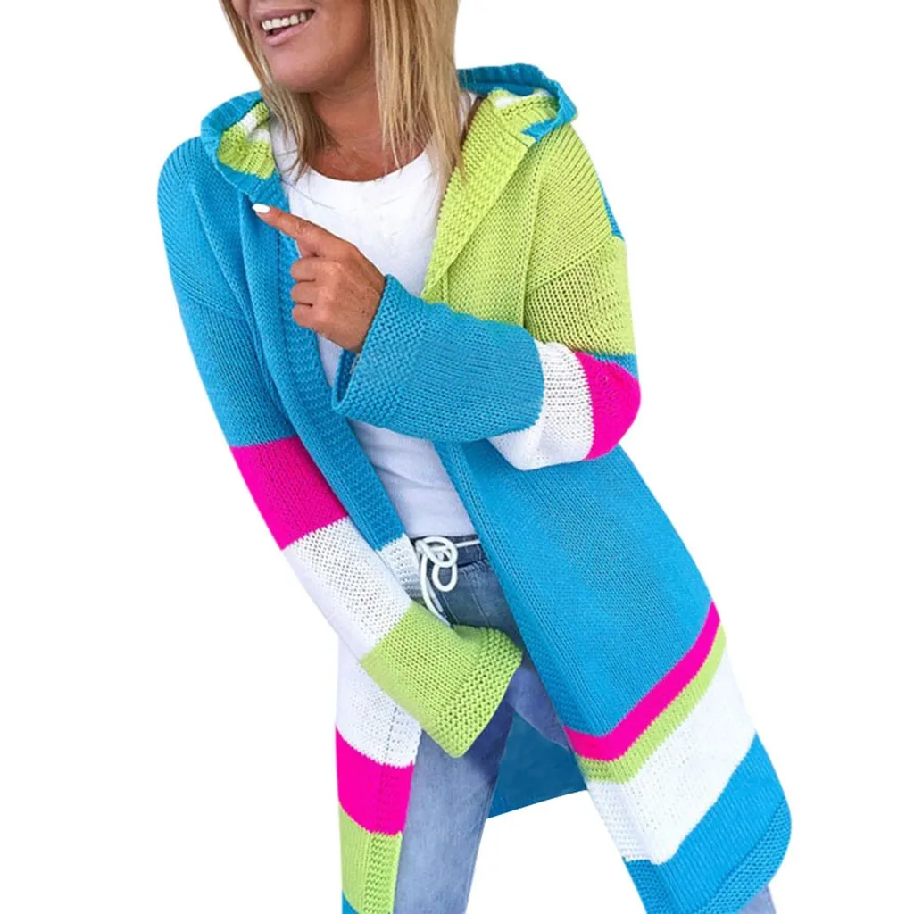 

JAYCOSIN 2020 New Style Hooded Sweaters Women Patchwork Long Sleeve Casual Sweater Women Knitted Cardigan Coat Sweater