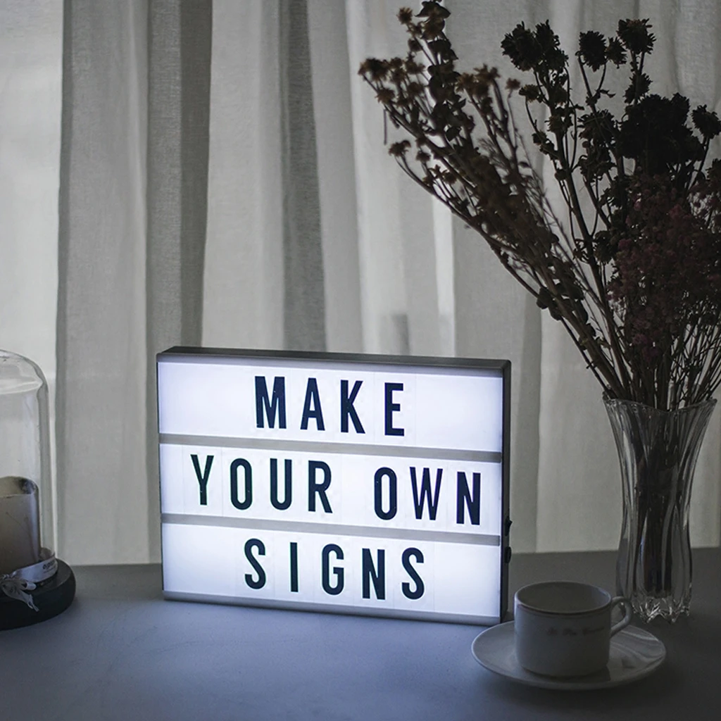 LED Night Light With 96 Letters Cards DIY Box Lamp AA Battery Cinema Lightbox Message Board Bedside Living Room Home Decor A6