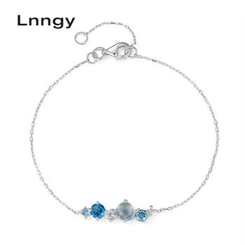 

AINUOSHI 14K Gold Gemstone Women Bracelet 14K White Gold /Yellow Gold /Rose Gold Natural Aquamarine Topaz Chain Bracelet Jewelry