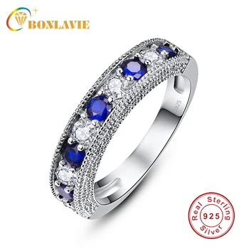 

BONLAVIE 925 Sterling Silver Finger Stackable Rings Blue White CZ Stone Ring For Women Fashion Jewelry Wedding Gift