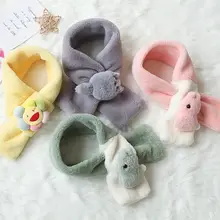 Детский Контрастный ЦВЕТНОЙ толстый плюшевый шарф с крестиком и вырезом-петлей, теплый шарф с набивным кроликом и подсолнухом для шеи