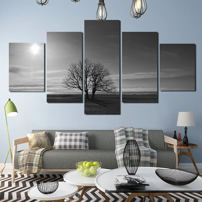 

Modern Scenery Painting Mountains and Trees Under The Sun Waterproof Ink Poster Nordic Home Decor Living Room Frameless Style