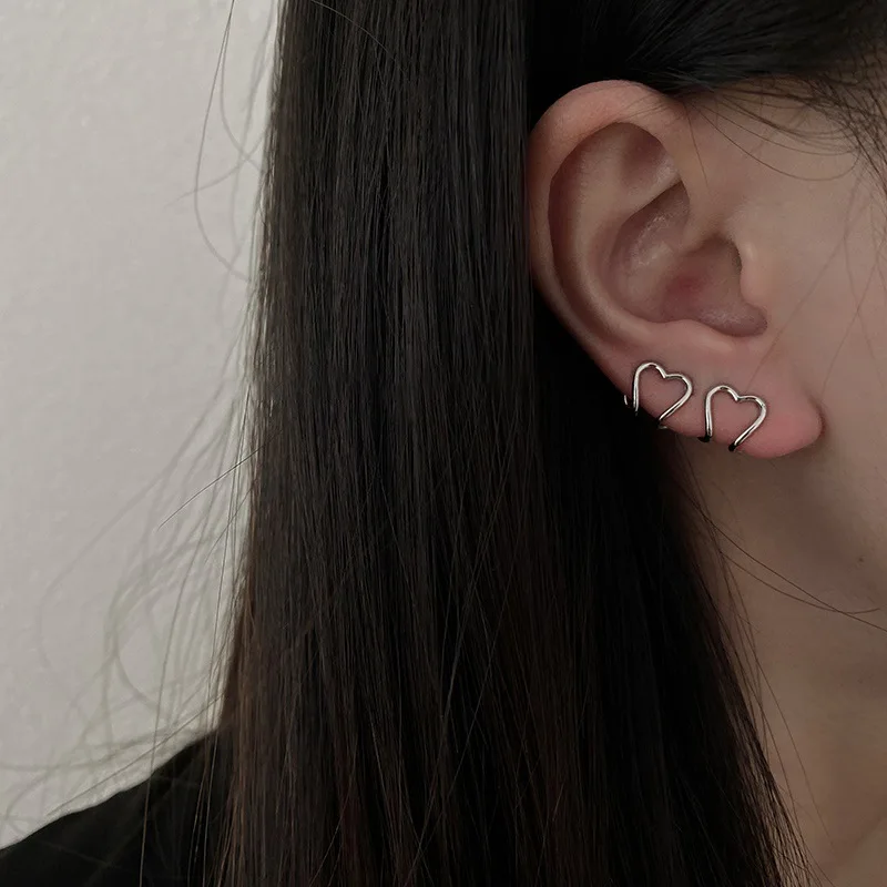 2022 Korea Silver Color metal Geometric Heart Ear Cuff Stackable Simple C-shape Ear Clip Earrings for Women Aesthetic Jewelry