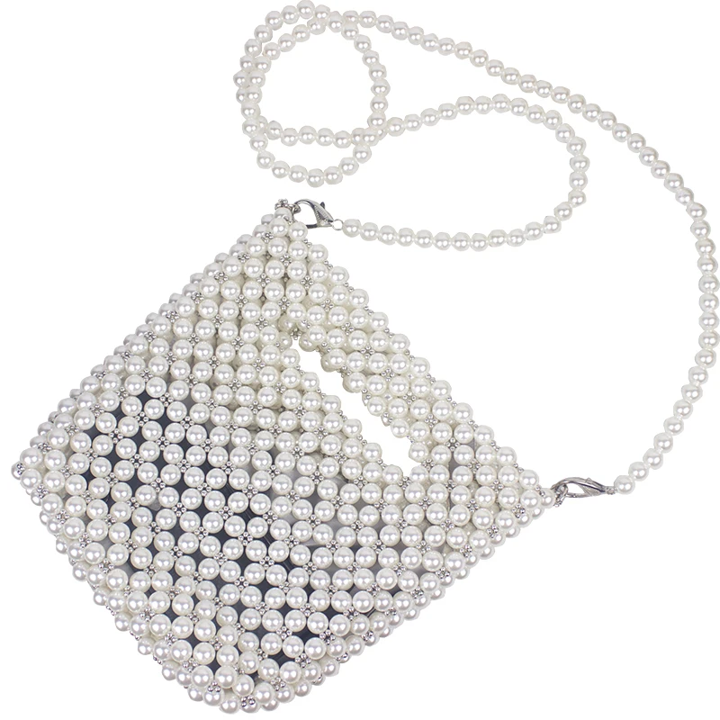 Brand Designer Handbags Handmade Beaded Retro Pearl Bag Woven Mini Female Diagonal Mobile Phone Bag - 4000109170736