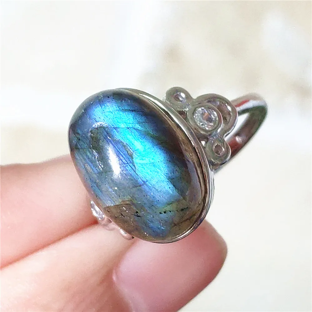 name necklace Genuine Natural Labradorite Blue Light Adjustable Ring 925 Sterling Silver Labradorite Oval Resizable Ring Jewelry AAAAAA gold necklace design