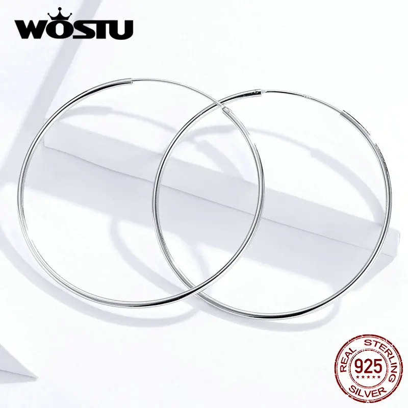 

WOSTU 925 Sterling Silver Big Circle Hoop Earrings For Women Minimalist Simple Round Earrings Fashion Wedding Jewelry FIE710